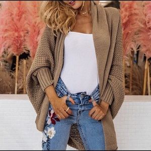 Oversized batwing khaki cardigan sweater